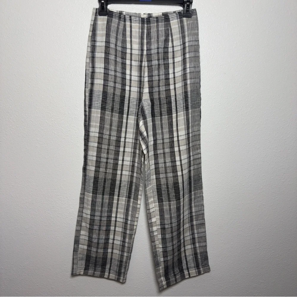 Reformation Linen Plaid Pants Size‎ 2 High Rise Straight Leg Neutral Coastal